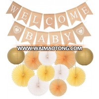 Welcome Baby paper fan lantern banner Party Decoration Baby Shower  Birthday Party Background